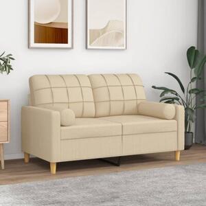 Sofa 2-osobowa z poduszkami, kremowa, 120 cm, tkanina
