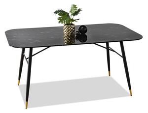 Designerski stół marmurowy berno czarny szklany na nogach ze złotymi stopkami do jadalni