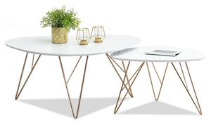 Nowoczesny zestaw stolików do salonu rava s+xl biały z miedzianymi nogami