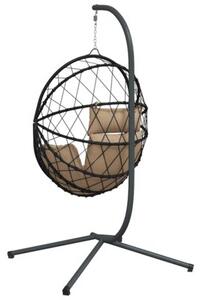 Wiszące krzesło kokon ze stojakiem, kolor taupe, rattan i stal