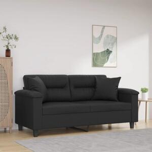 Sofa 2-osobowa z poduszkami, czarna, 140 cm, sztuczna skÃ³ra