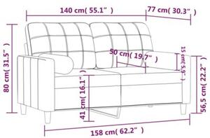 Sofa 2-osobowa z poduszkami, ciemnoszara, 140 cm, tkanina