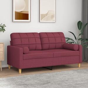 Sofa 2-osobowa z poduszkami, winna czerwieÅ, 140 cm, tkanina