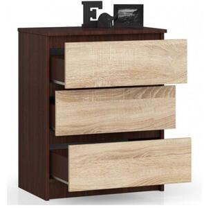 Komoda do sypialni, 3 szuflady, STILO, 60x40x77 cm, wenge, dąb sonoma, mat | TYLETEGOTU