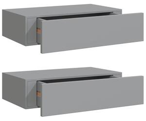 Półki ścienne z szufladą, 2 szt., szare, 40 x 23,5 x 10 cm, mdf