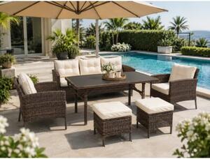 Meble Ogrodowe Costa Zestaw Komplet sofa fotele pufy stolik Corciano