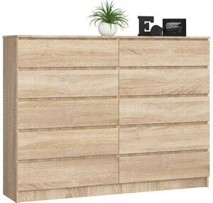 Komoda do sypialni, 10 szuflad, STILO, 160x40x121 cm, dąb sonoma, mat | TYLETEGOTU