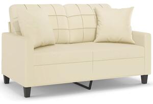 Sofa 2-osobowa z poduszkami, kremowa, 120 cm, sztuczna skÃ³ra