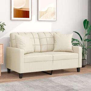 Sofa 2-osobowa z poduszkami, kremowa, 120 cm, sztuczna skÃ³ra
