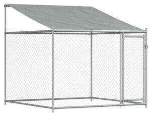 Klatka dla psa, z dachem i drzwiami, szara, 10x2x2 m, stal