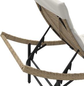 Leżak z poduszką, beżowy, 55x199x50 cm, polirattan