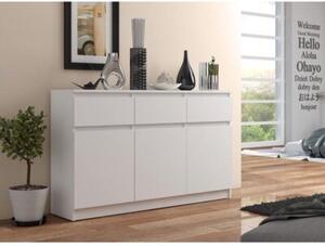 Komoda, 3 szuflady, 3 drzwi, ATLAS, 140x40x99 cm, biel, mat | TYLETEGOTU