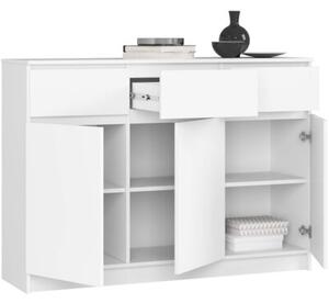 Komoda, 3 szuflady, 3 drzwi, ATLAS, 140x40x99 cm, biel, mat | TYLETEGOTU