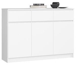 Komoda, 3 szuflady, 3 drzwi, ATLAS, 140x40x99 cm, biel, mat | TYLETEGOTU