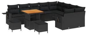 Zestaw sof ogrodowych z polirattanu z regulowanym stołem - czarny