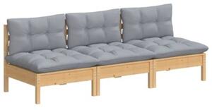 Sofa 3-osobowa ogrodowa z szarymi poduszkami, drewno sosnowe