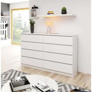 Komoda do sypialni, 8 szuflad, STILO, 160x40x99 cm, biel, mat | TYLETEGOTU