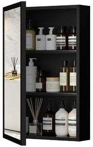 Lustro do łazienki – wiszący model – drzwi aluminiowe – czarny kolor – wymiary: 40 x 12 x 60 cm – 3 półki