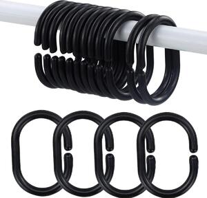Haczyki do zasłony prysznicowej - Pierścienie do zasłony prysznicowej - 12 sztuk - Plastik - Czarny