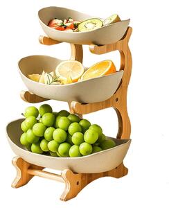 Stojak na owoce warzywa - 3 poziomy - Beżowy - 28 x 18,8 cm dolny poziom - Drewniany - Do kuchni i biura