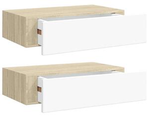 Półki ścienne z szufladą, 2 szt., dąb i biel, 40x23,5x10cm, mdf