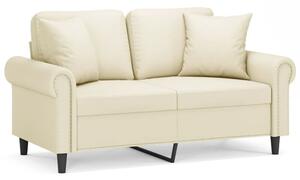 Sofa 2-osobowa z poduszkami, kremowa, 120 cm, sztuczna skÃ³ra