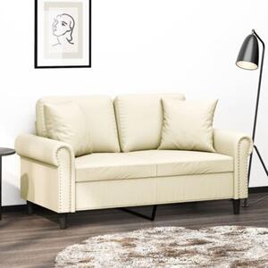 Sofa 2-osobowa z poduszkami, kremowa, 120 cm, sztuczna skÃ³ra