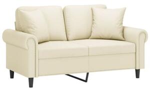 Sofa 2-osobowa z poduszkami, kremowa, 120 cm, sztuczna skÃ³ra