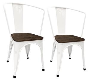 Krzesło metalowe do jadalni Panni, 2 szt-ciemne siedzisko drewniane