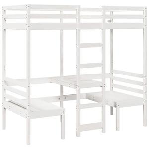 Piętrowe białe łóżko z biurkiem i krzesłami 90x190 H4-N80