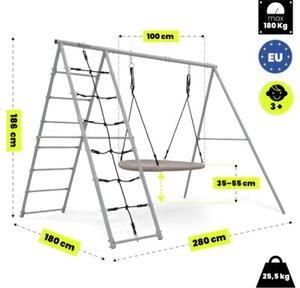 Ogrodowy plac zabaw XL 3w1 z bocianim gniazdem, drabinką i siatką wspinaczkową HyperMotion