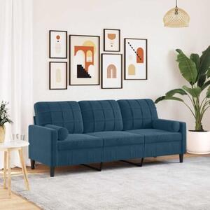 Sofa 3-osobowa z poduszkami, niebieska, 180 cm, aksamit