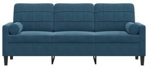 Sofa 3-osobowa z poduszkami, niebieska, 180 cm, aksamit