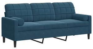 Sofa 3-osobowa z poduszkami, niebieska, 180 cm, aksamit