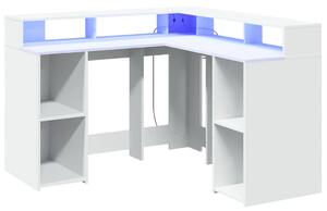 Białe narożne biurko z podświetleniem LED L6-S34