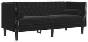 Wypoczynek 2-cz. chesterfield z waÅkami, czarny, aksamit