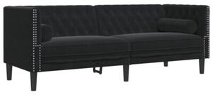Wypoczynek 2-cz. chesterfield z waÅkami, czarny, aksamit
