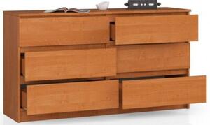 Komoda do sypialni, 6 szuflad, STILO, 140x40x77 cm, olcha, mat | TYLETEGOTU