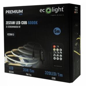 Taśma LED 320 COB 24V IP20 6000K 5m ściemnialna zestaw ze sterownikiem i zasilaczem Ecolight