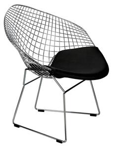 Krzesło HarryArm inspirowane Diamond Armchair czarna poduszka metalowe