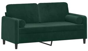 Sofa 2-osobowa z poduszkami, ciemnozielona, 140 cm, aksamit