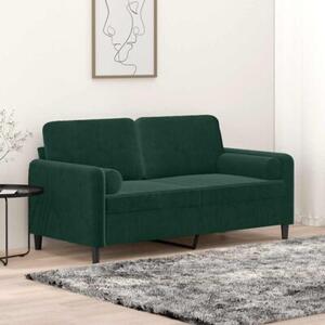 Sofa 2-osobowa z poduszkami, ciemnozielona, 140 cm, aksamit
