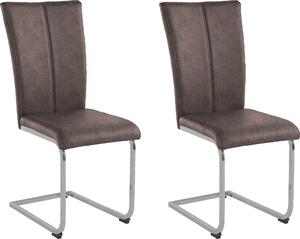 Ciemno brązowe krzesła (2 szt.) z pięknie chromowanymi nogami