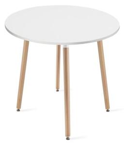 Zestaw Stół KAMI Okrągły 80cm - biały / naturalne nogi + 4 krzesła WAT białe / nogi naturalne