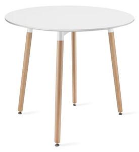 Zestaw Stół KAMI Okrągły 80cm - biały / naturalne nogi + 4 krzesła WAT białe / nogi naturalne