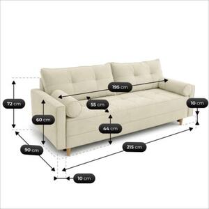 Sofa Rozkładana Kanapa z Funkcją Spania Dwuosobowa Do Salonu Kremowa LONAR
