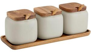 Komplet pojemników do przechowywania z porcelany i drewna akacjowego Essentials, 7 elem