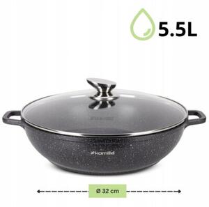 Garnek gar wok na indukcję marmurowy duży 5.5L z pokrywką KAMILLE