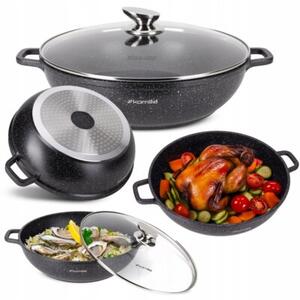Garnek gar wok na indukcję marmurowy duży 5.5L z pokrywką KAMILLE