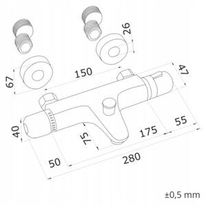 Bateria wannowa termostatyczna Estiva Berd ścienna chrom prawa odwrotna z wylewką 150 mm